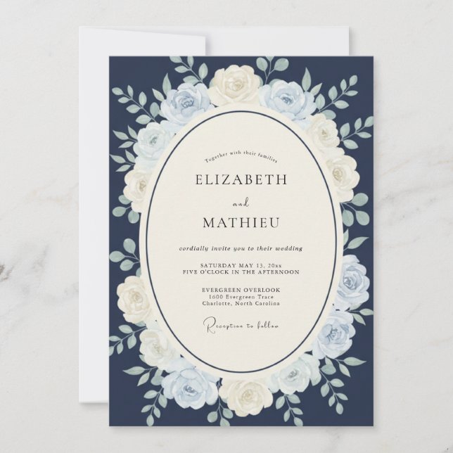 Convite Casamento de Inverno Azul-Marinho Digno (Frente)