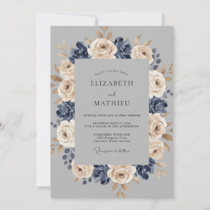 Convite Casamento de Inverno Azul Marinho Elegante