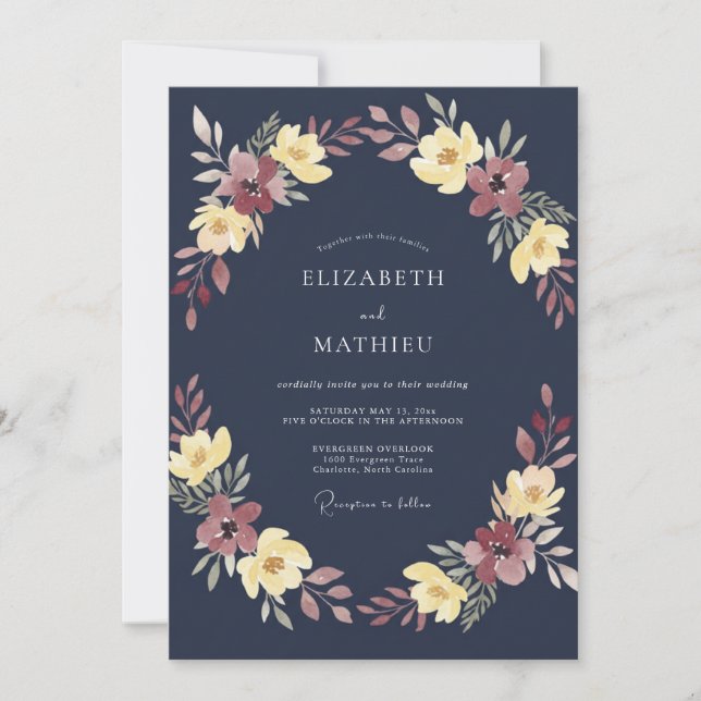 Convite Casamento de Inverno Azul-Marinho Escuro (Frente)