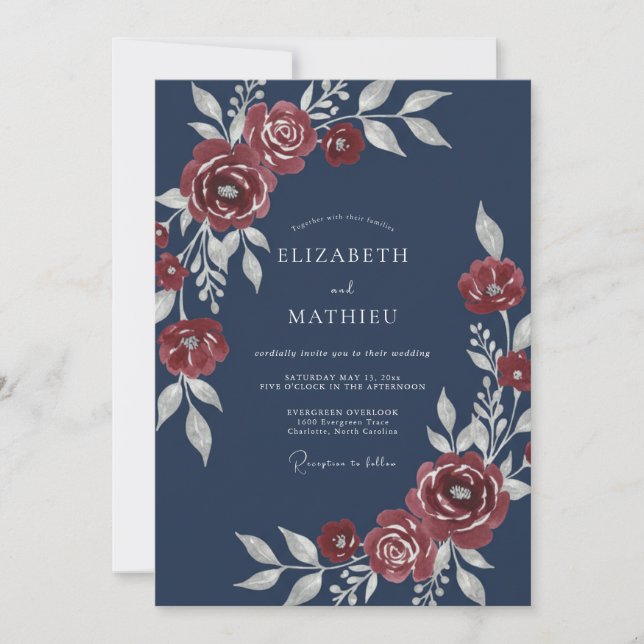 Convite Casamento de Inverno Azul-Marinho Estrelado (Frente)