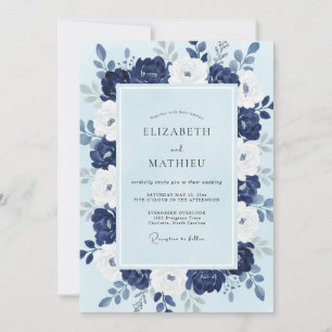 Convite Casamento de Inverno Azul-Marinho Gelado