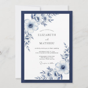 Convite Casamento de Inverno Azul Marinho Nítido