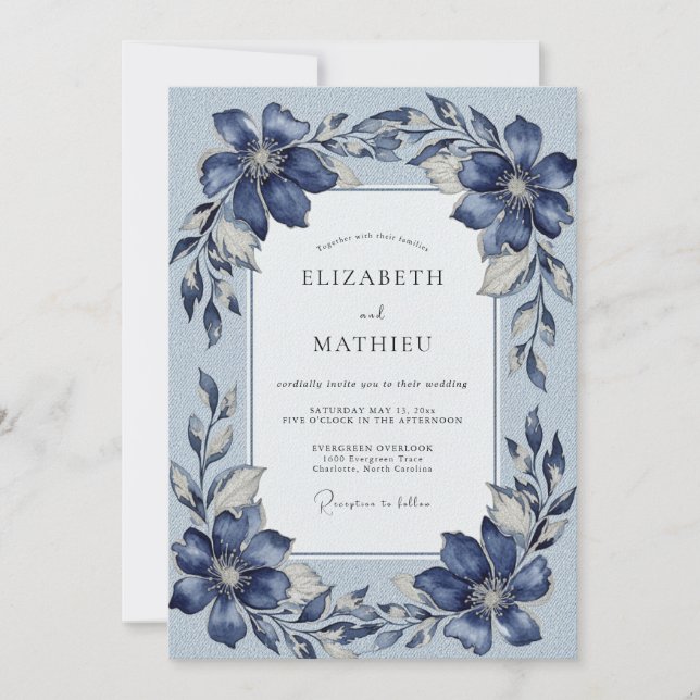 Convite Casamento de Inverno Azul Marinho Nobre (Frente)