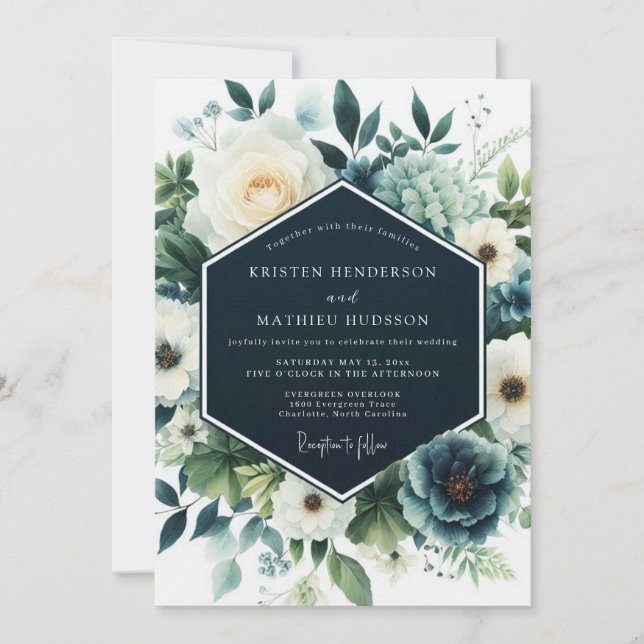 Convite Casamento de Inverno Azul-Marinho Refinado (Frente)