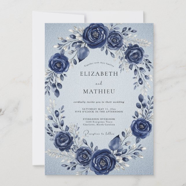 Convite Casamento de Inverno Azul Marinho Regal (Frente)