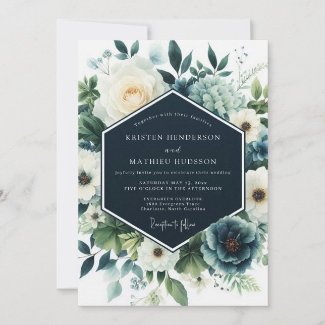 Convite Casamento de Inverno Azul-Marinho Temperamental (Frente)