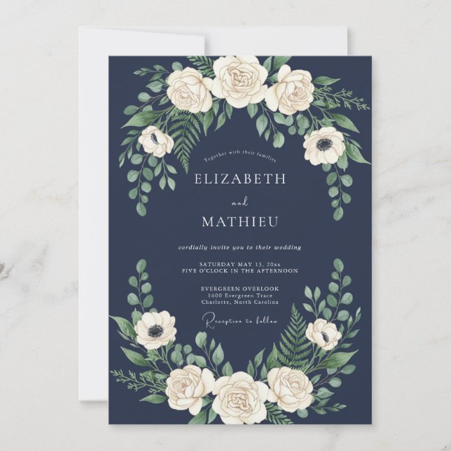 Convite Casamento de Inverno Azul Meia-Noite (Frente)