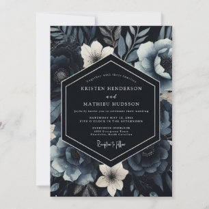 Convite Casamento de Inverno Azul Naval Aveludado