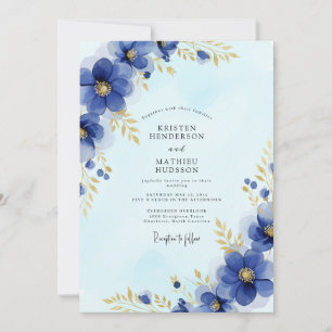 Convite Casamento de Inverno Azul Naval Dourado
