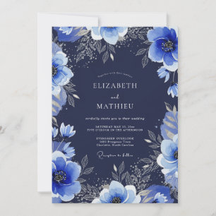 Convite Casamento de Inverno Azul Naval Grandioso