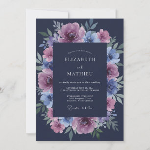 Convite Casamento de Inverno Azul Naval Lustroso
