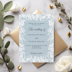 Convite Casamento de inverno azul poeirento com flocos de