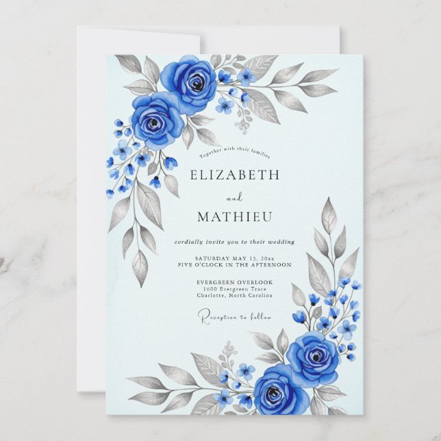 Convite Casamento de Inverno Azul Real Divino (Frente)