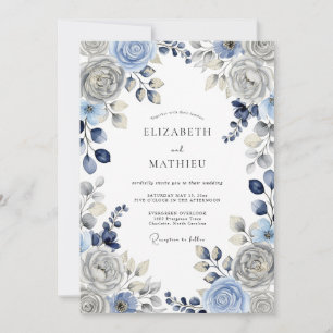 Convite Casamento de Inverno Azul Sereno e Empoeirado