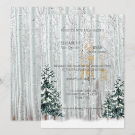 Convite Casamento de Inverno Bétula Branca Árvores de Pinh
