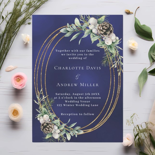Convite Casamento de inverno botânico azul (Criador carregado)