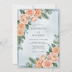 Convite Casamento de Inverno Botânico Azul Pó