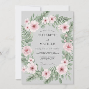 Convite Casamento de Inverno Botânico Macio Cinza Claro