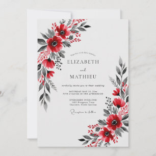 Convite Casamento de Inverno Botânico Magnífico Vermelho