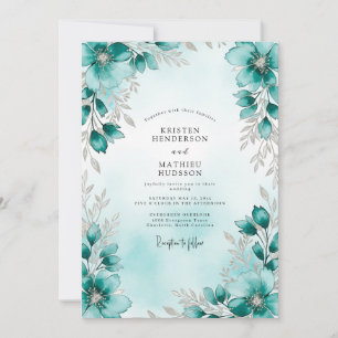 Convite Casamento de Inverno Botânico Prata Verde-azulado