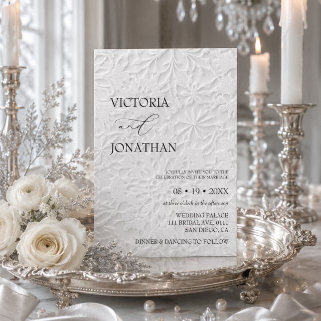 Convite Casamento de Inverno Branco Elegante (Criador carregado)
