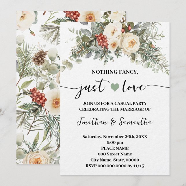 Convite Casamento de Inverno Branco Nada Chique Só Amor  (Frente/Verso)