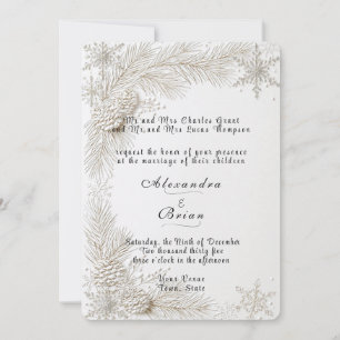 Convite Casamento de Inverno Branco Ramos de Pinheiro Floc