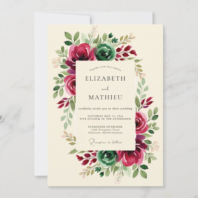 Convite Casamento de Inverno Burgundy Deluxe (Frente)