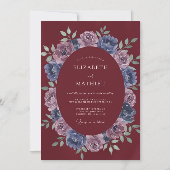 Convite Casamento de Inverno Burgundy Nobre (Frente)