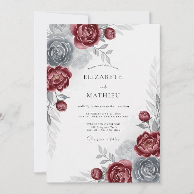 Convite Casamento de Inverno Burgundy Real (Frente)
