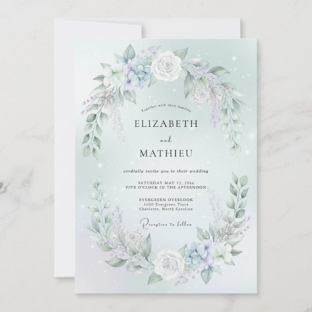 Convite Casamento de Inverno Caprichoso em Verde Menta (Frente)