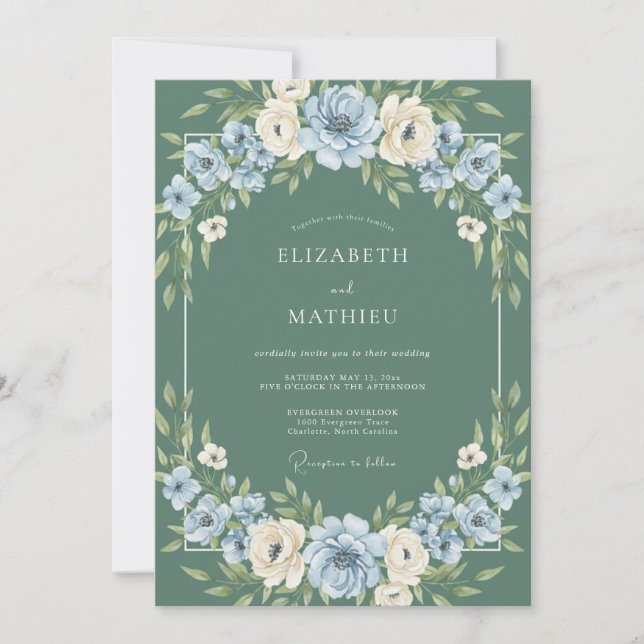 Convite Casamento de Inverno Caprichoso em Verde Sage (Frente)