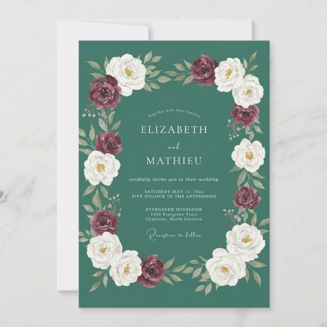 Convite Casamento de Inverno Chic em Verde Turquesa (Frente)