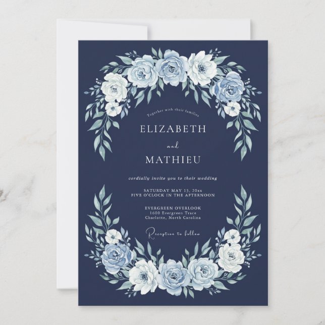 Convite Casamento de Inverno Clássico Azul Marinho (Frente)