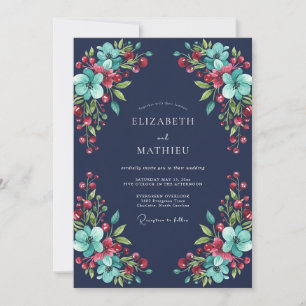Convite Casamento de Inverno com Aguarela Azul-Marinho