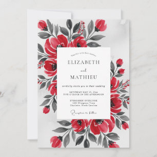 Convite Casamento de Inverno com Aquarela Artística Vermel