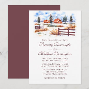 Convite Casamento de Inverno com Aquarela Burgundy em Faze