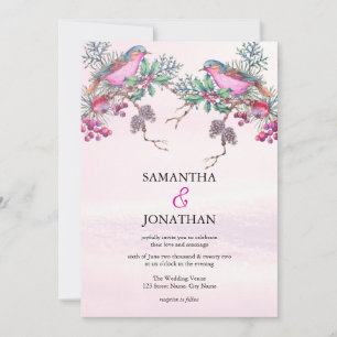Convite Casamento de Inverno com Aquarela de Pinhas, Pássa