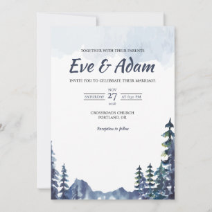 Convite Casamento de Inverno com Aquarela em Mountain Pine