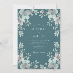 Convite Casamento de Inverno com Aquarela Verde-água Luxur