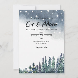 Convite Casamento de Inverno com Árvores de Pinheiro sob o
