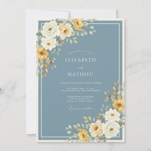 Convite Casamento de Inverno com Azul Empoeirado Gelado (Frente)