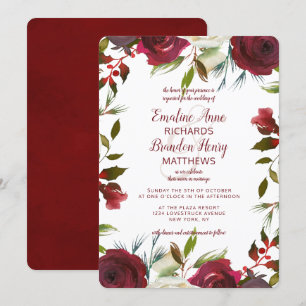 Convite Casamento de Inverno com Bordadura de Aquarela em