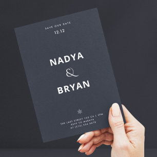 Convite Casamento de Inverno com Código QR Azul Cinza Mini