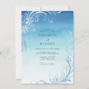 Convite Casamento de Inverno com Filigrana de Gelo e Eucal
