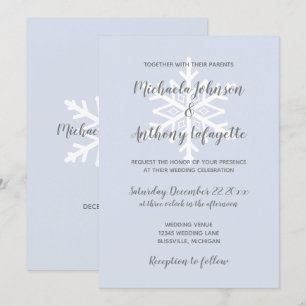 Convite Casamento de Inverno com Floco de Neve Azul Desbot