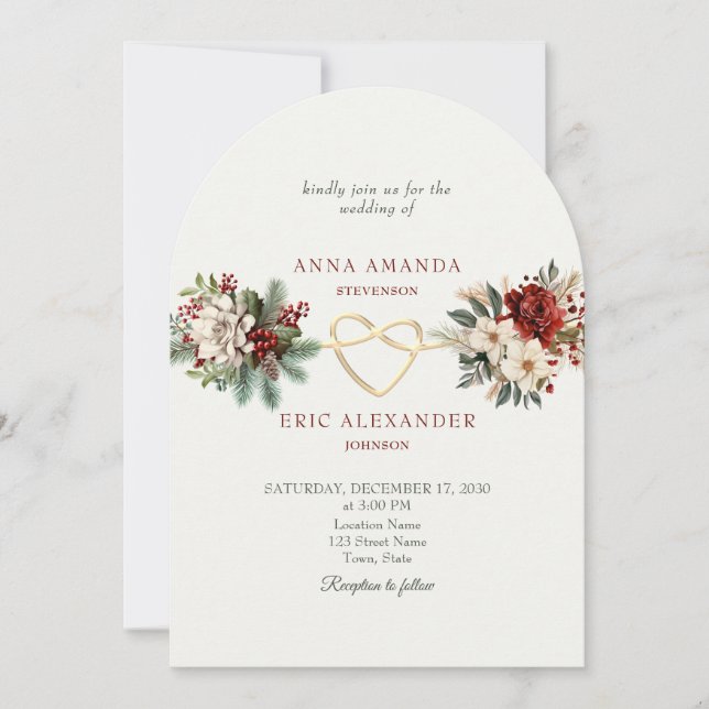 Convite Casamento de Inverno com Floral Rústico (Frente)