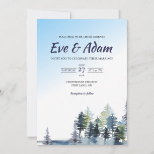Convite Casamento de Inverno com Floresta de Pinheiros Neb