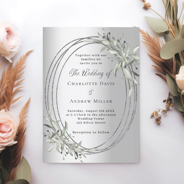 Convite Casamento de inverno com folhagem prateada (Criador carregado)