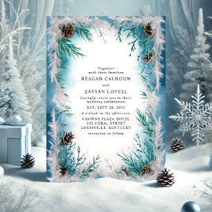 Convite Casamento de Inverno com Galho de Pinheiro Congela